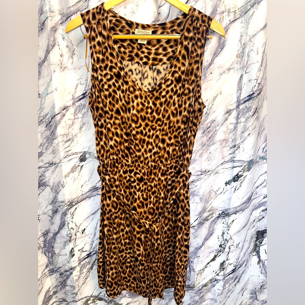 Lucky Brand Cheetah Print MIDI length sleeveless Sun dress Glamour Girl S